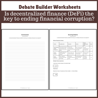 Is decentralized finance (DeFi) the key to ending financial corruption? | Favour and Against Worksheet Printable Activity