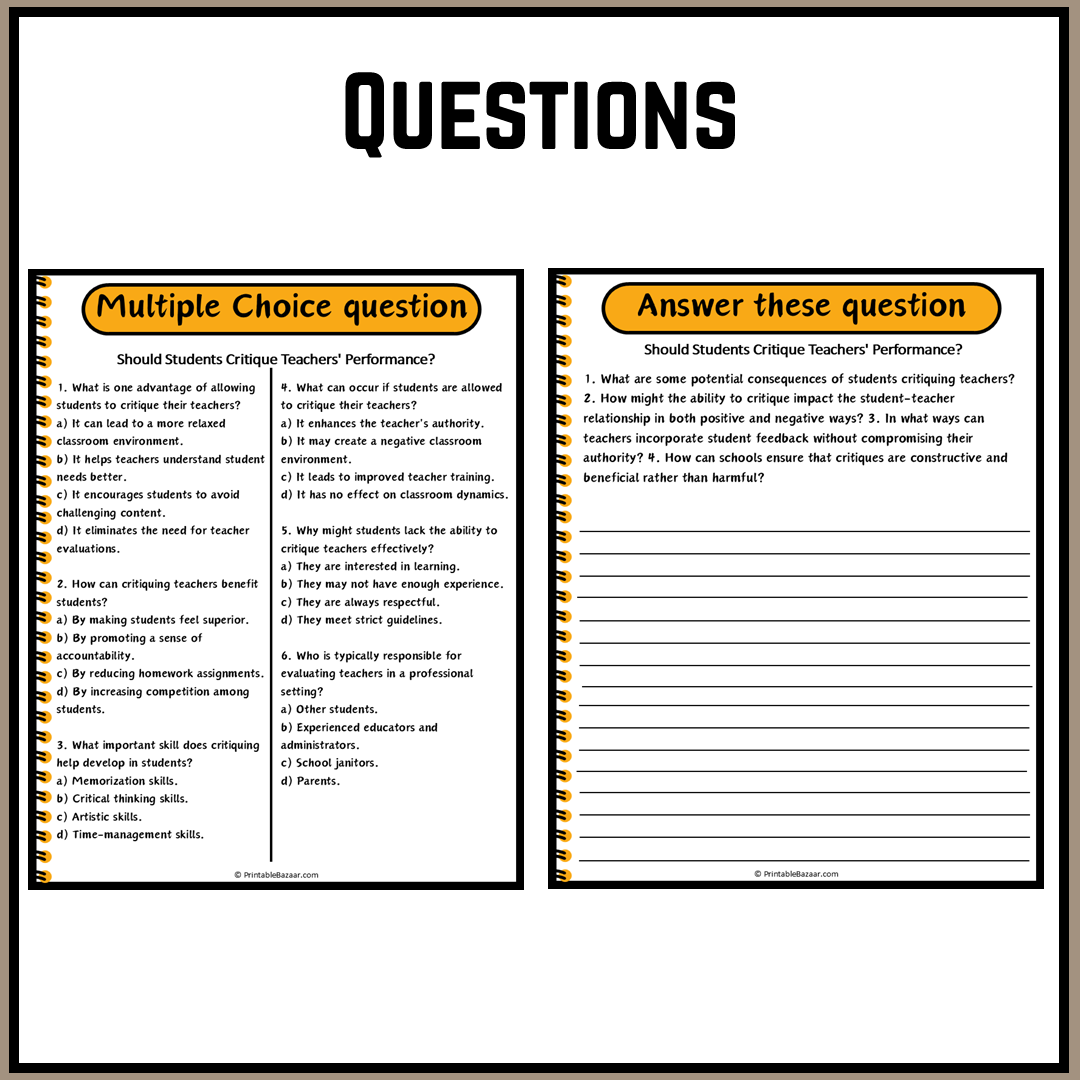 Should Students Critique Teachers' Performance? | Debate Case Study Worksheet