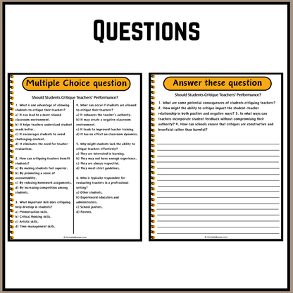 Should Students Critique Teachers' Performance? | Debate Case Study Worksheet