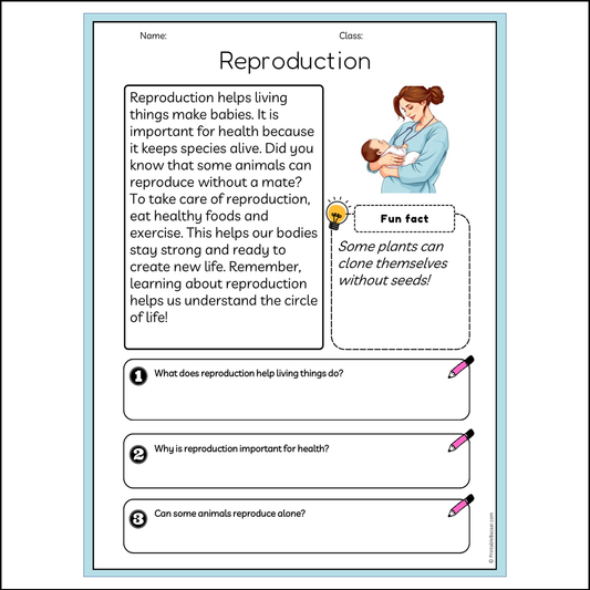 Reproduction | Reading Passage Comprehension Questions Writing Facts Worksheet