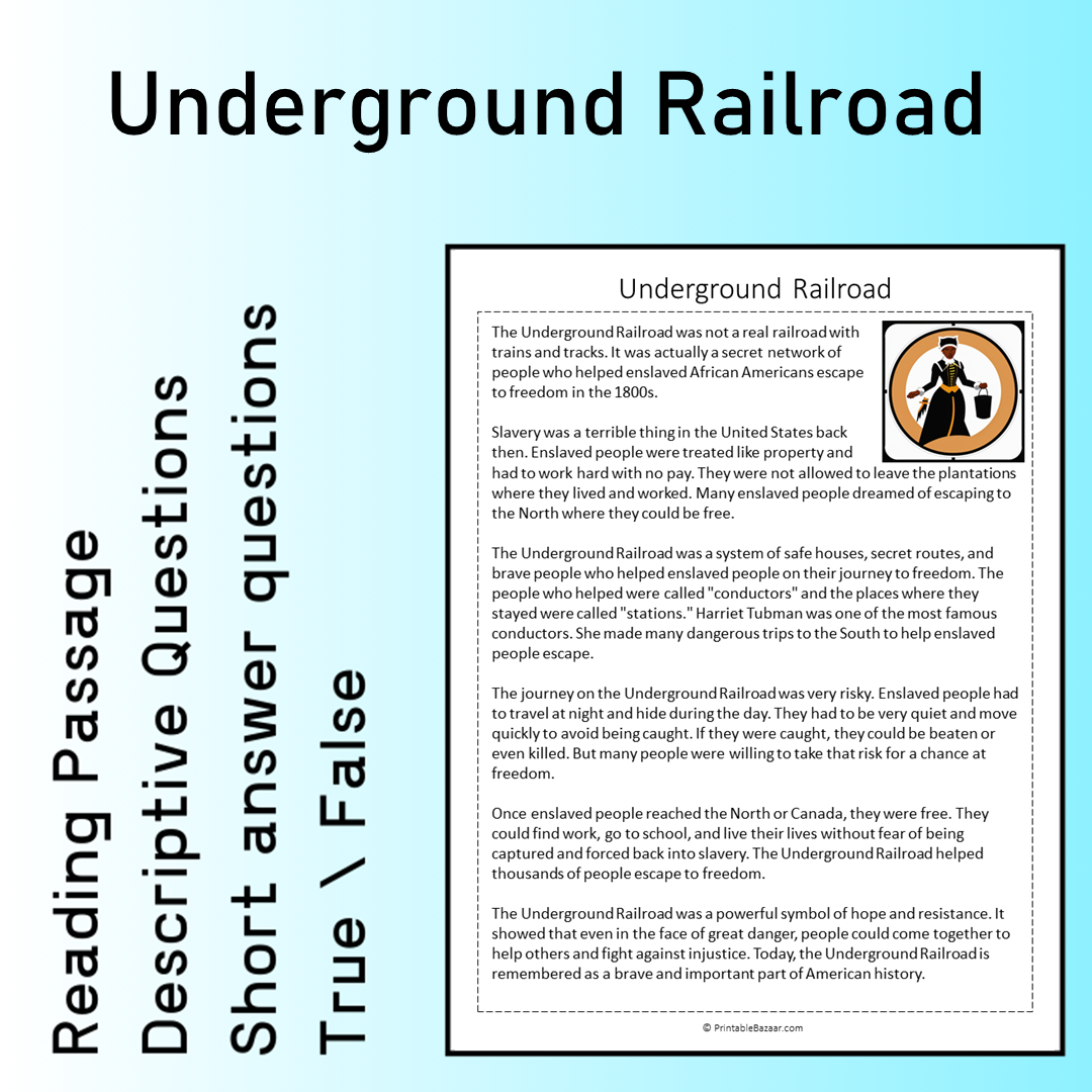 Underground Railroad | Reading Comprehension Passage Printable Worksheet