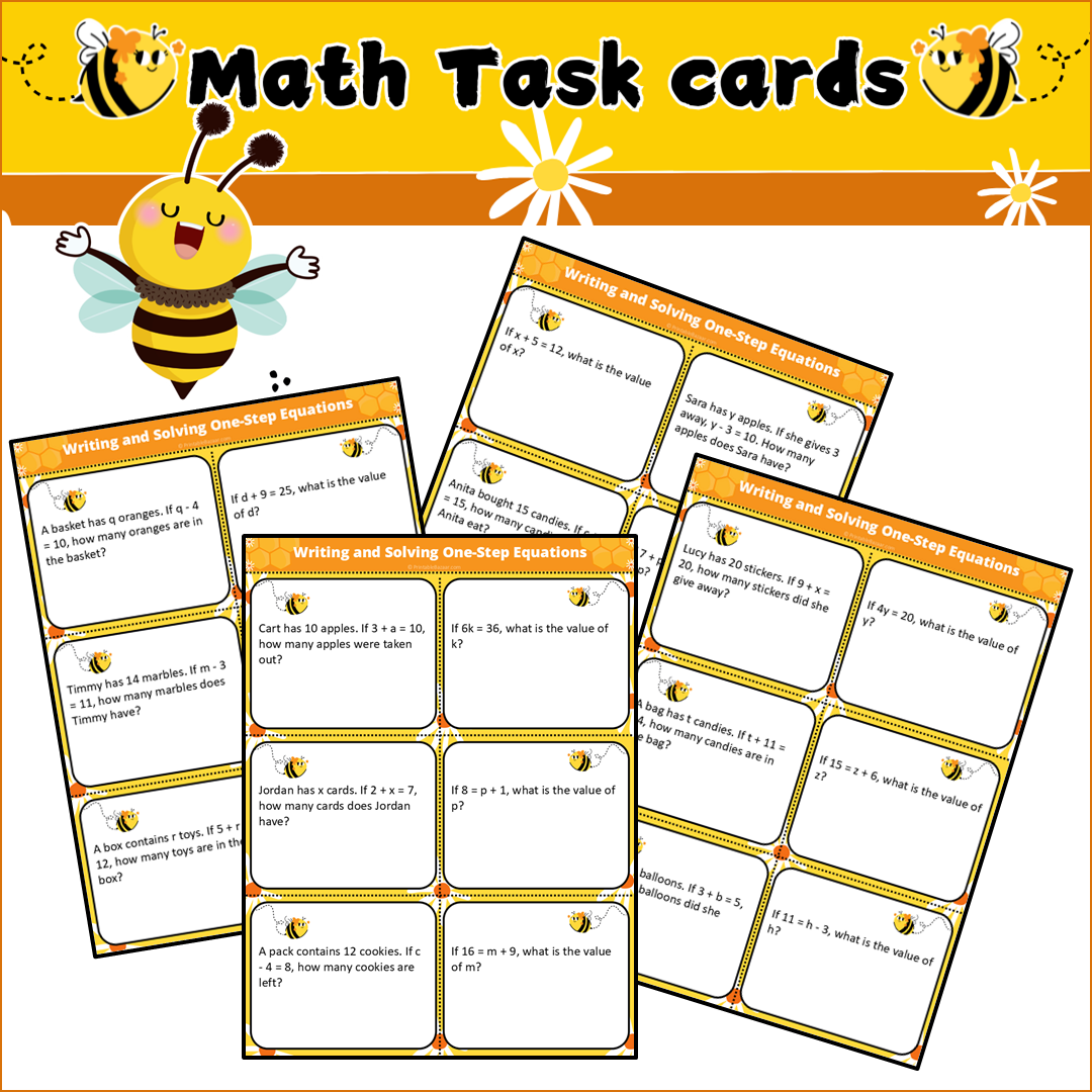 Writing and Solving One-Step Equations | Math Task Cards