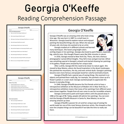 Georgia O'Keeffe | Reading Comprehension Passage Printable Activity