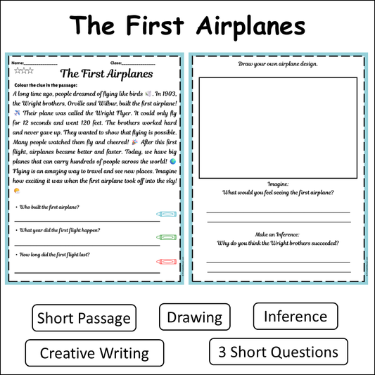 The First Airplanes | Short Reading Comprehension Creative Worksheet