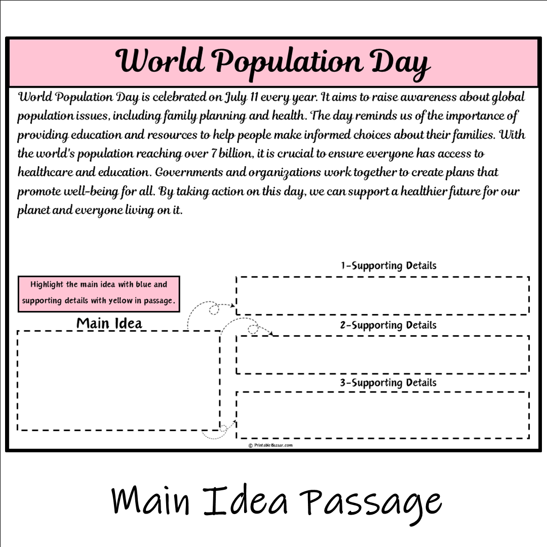 World Population Day | Main Idea and Supporting Details Reading Passage and Questions