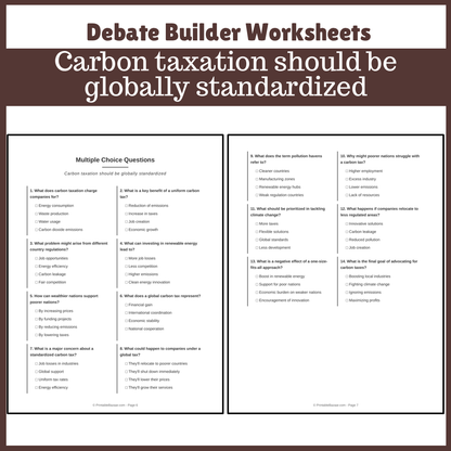 Carbon taxation should be globally standardized | Favour and Against Worksheet Printable Activity