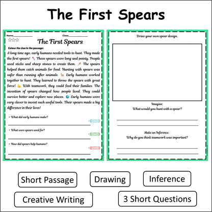 The First Spears | Short Reading Comprehension Creative Worksheet