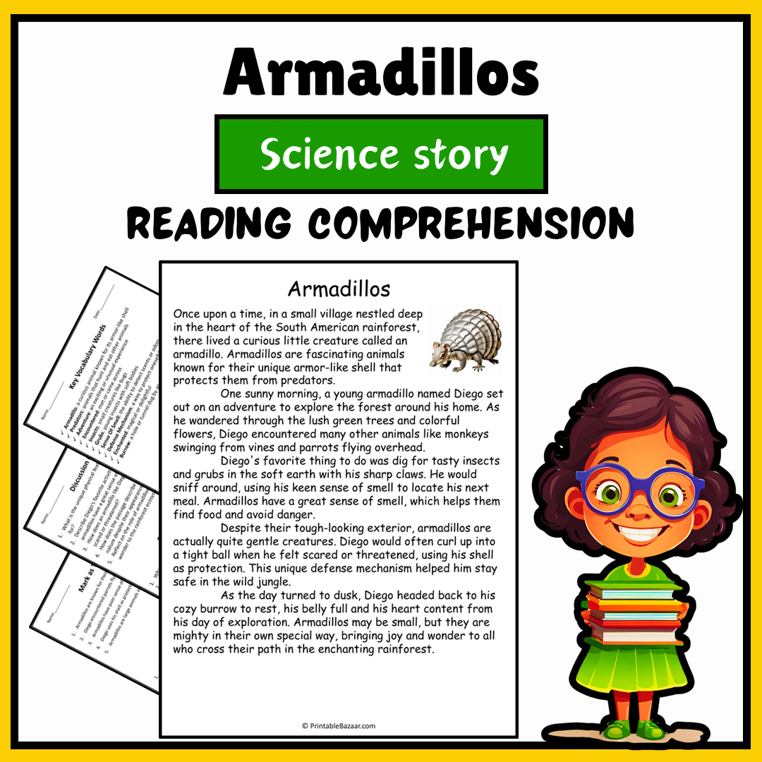 Armadillos | Science Story Reading Comprehension Activity