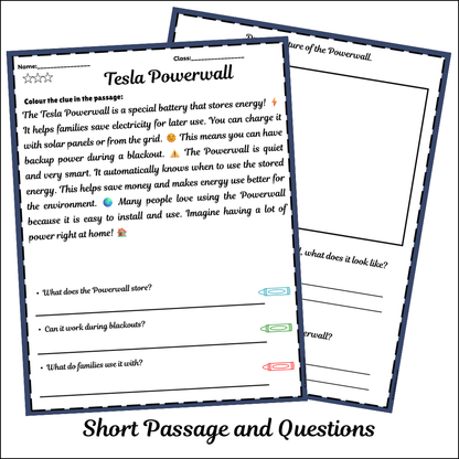 Tesla Powerwall | Short Reading Comprehension Creative Worksheet
