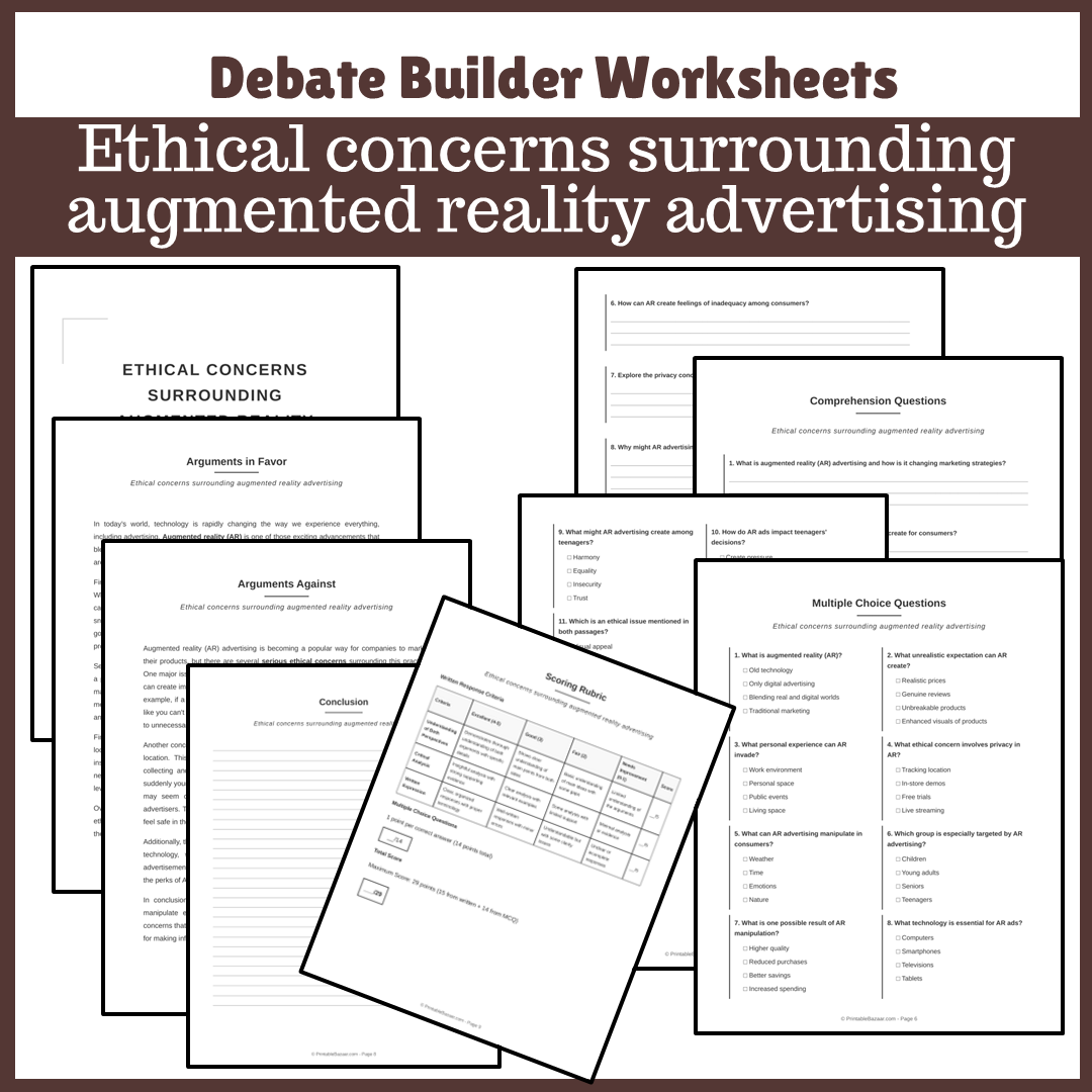 Ethical concerns surrounding augmented reality advertising | Favour and Against Worksheet Printable Activity
