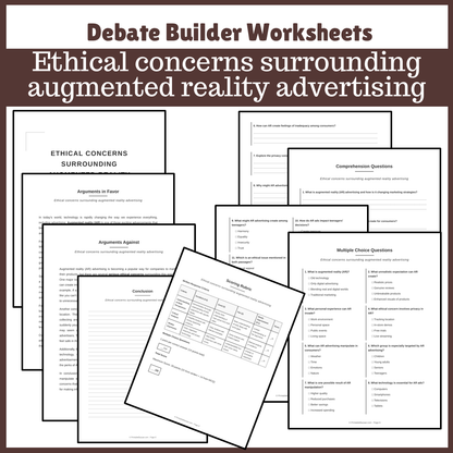 Ethical concerns surrounding augmented reality advertising | Favour and Against Worksheet Printable Activity