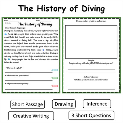 The History of Diving | Short Reading Comprehension Creative Worksheet