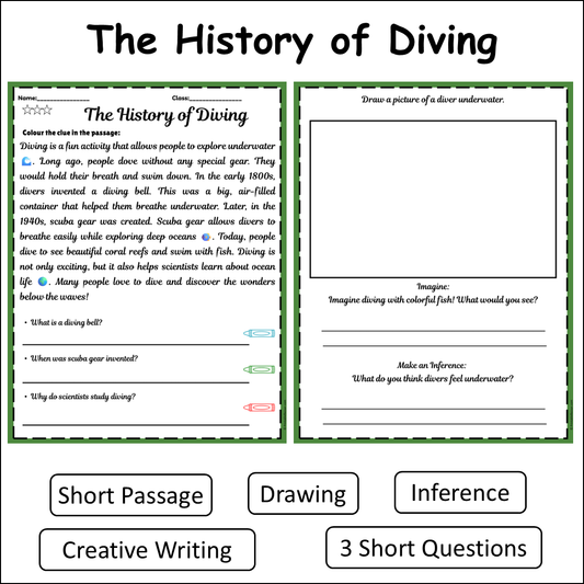 The History of Diving | Short Reading Comprehension Creative Worksheet