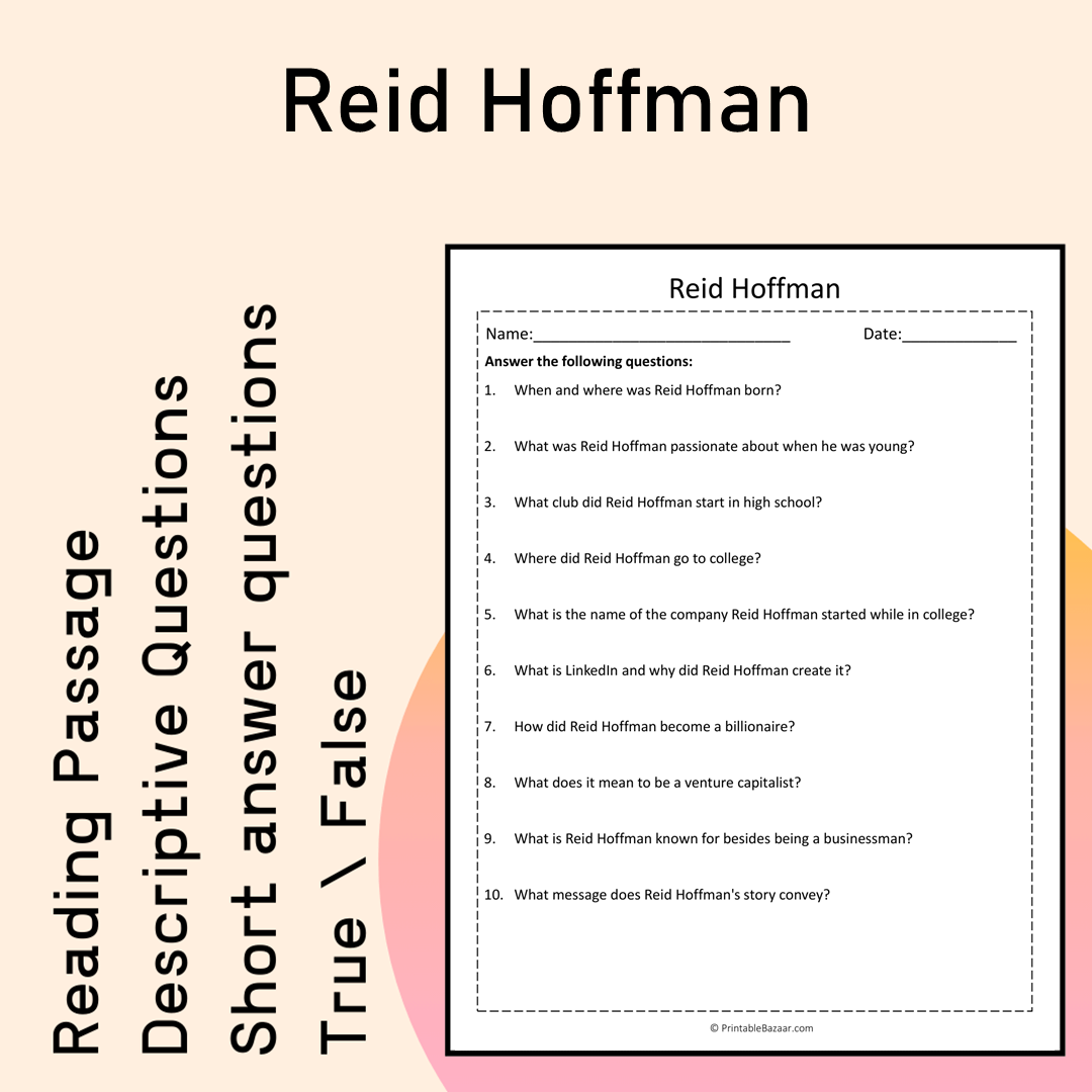 Reid Hoffman | Reading Comprehension Passage Printable Activity