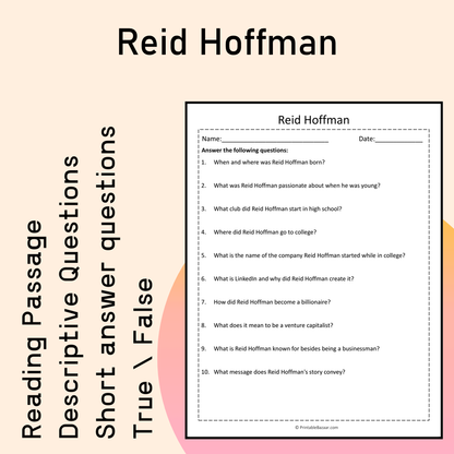 Reid Hoffman | Reading Comprehension Passage Printable Activity
