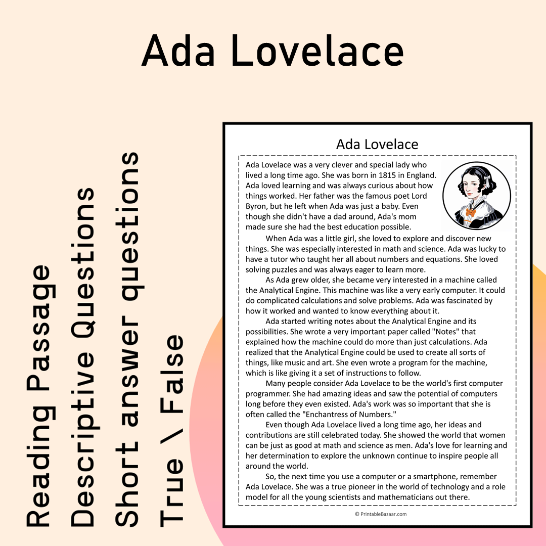 Ada Lovelace | Reading Comprehension Passage Printable Activity