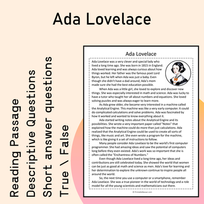 Ada Lovelace | Reading Comprehension Passage Printable Activity