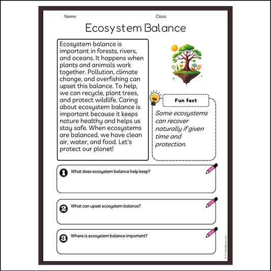 Ecosystem Balance | Reading Passage Comprehension Questions Writing Facts Worksheet