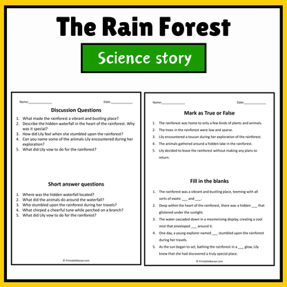 The Rain Forest | Science Story Reading Comprehension Activity