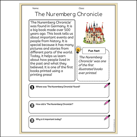 The Nuremberg Chronicle | Reading Passage Comprehension Questions Writing Facts Worksheet