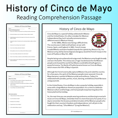 History of Cinco de Mayo | Reading Comprehension Passage Printable Worksheet