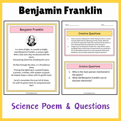 Benjamin Franklin | Science Poem Reading Comprehension Activity