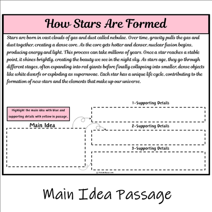 How Stars Are Formed | Main Idea and Supporting Details Reading Passage and Questions