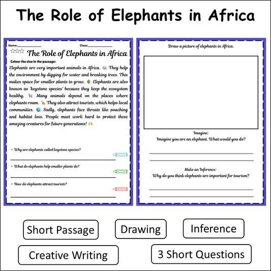 The Role of Elephants in Africa | Short Reading Comprehension Creative Worksheet