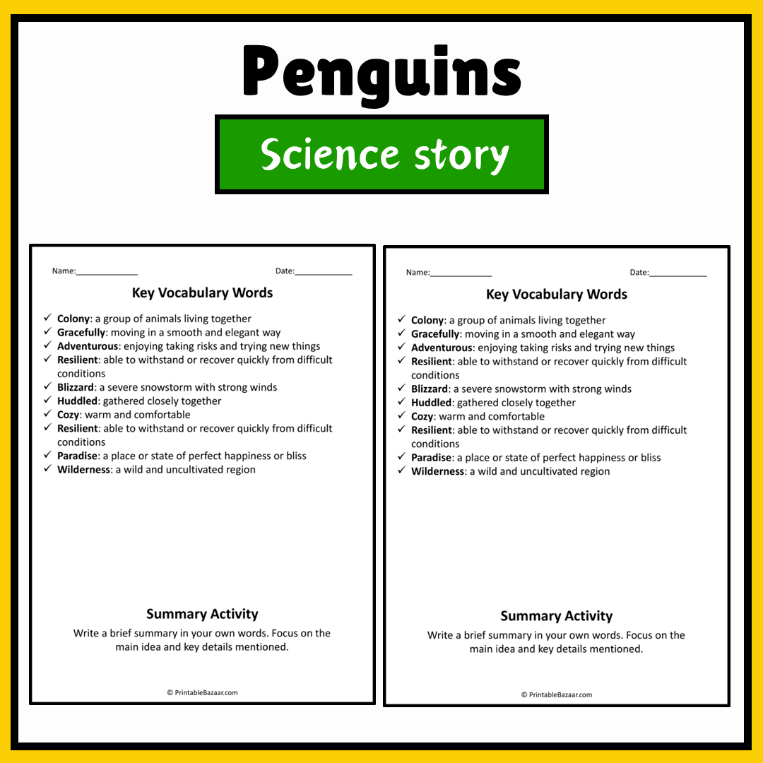 Penguins | Science Story Reading Comprehension Activity