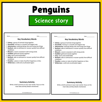Penguins | Science Story Reading Comprehension Activity