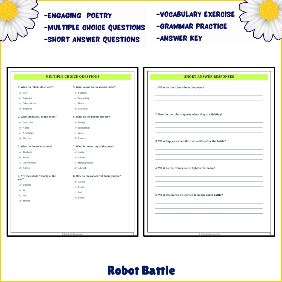 Robot Battle | Poem Grammar Worksheet Printable Activity