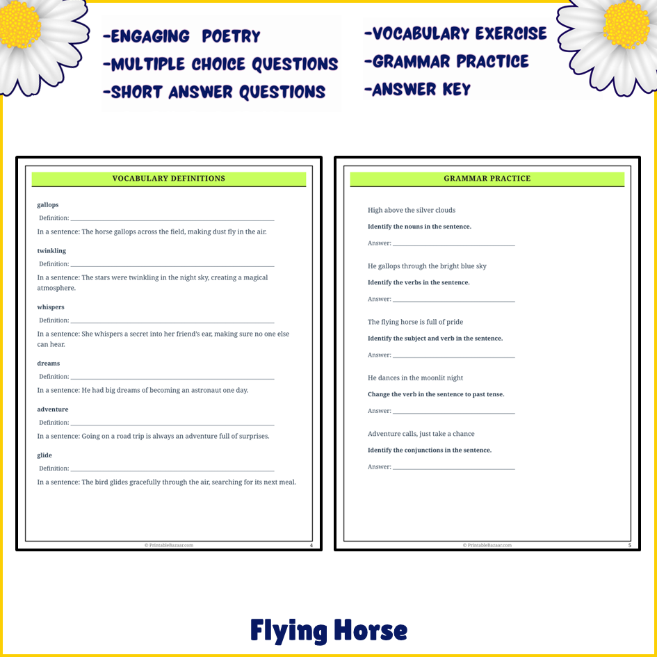 Flying Horse | Poem Grammar Worksheet Printable Activity