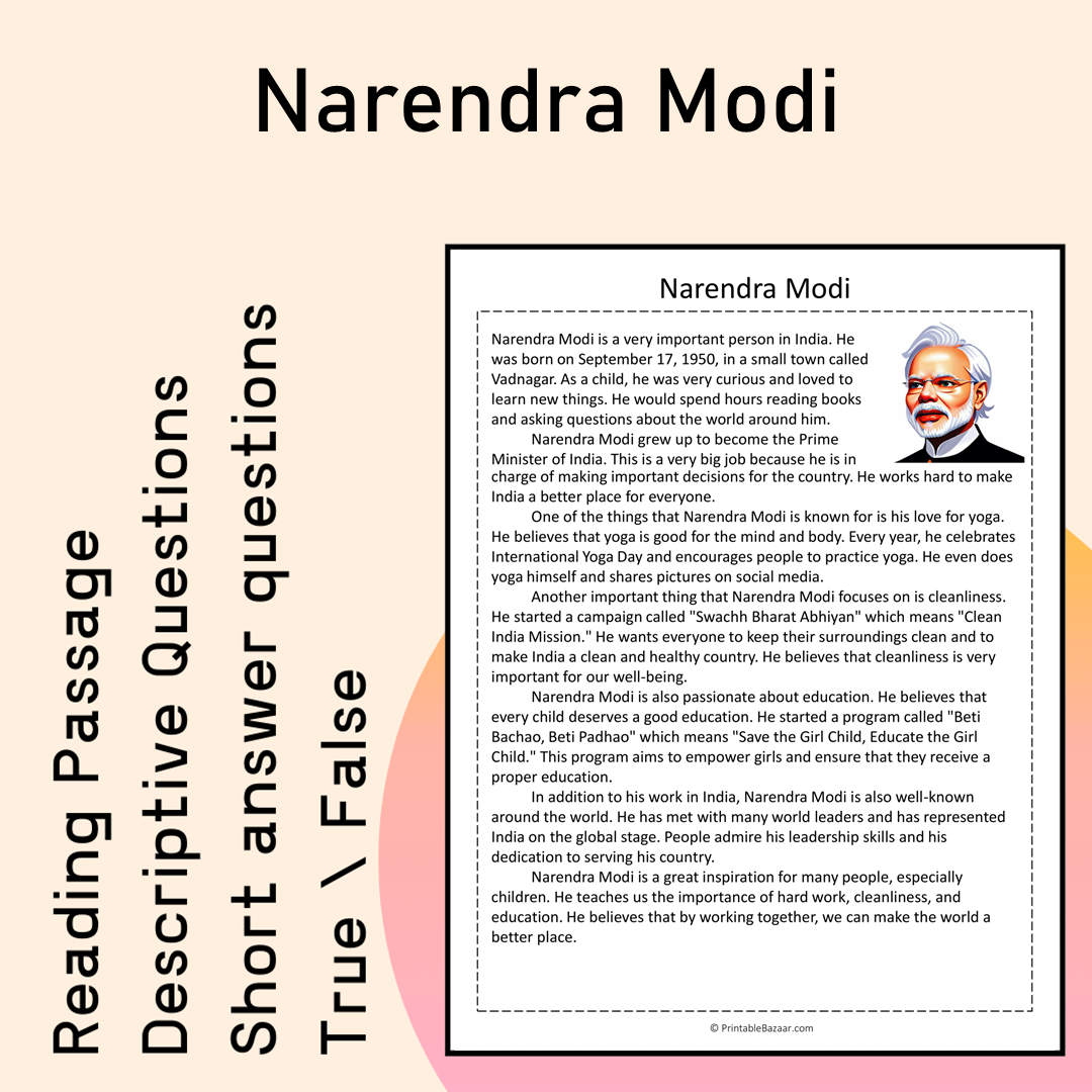 Narendra Modi | Reading Comprehension Passage Printable Activity