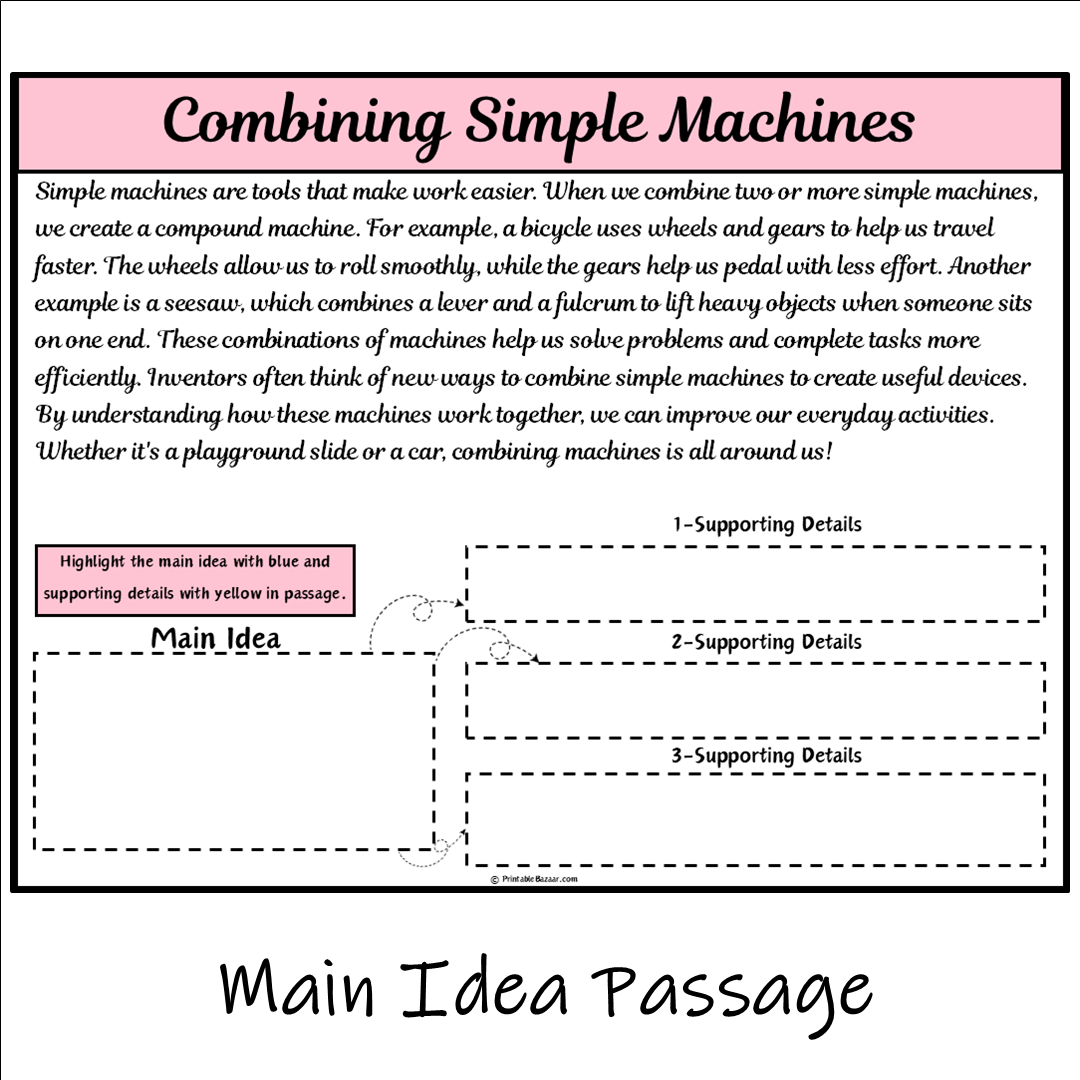 Combining Simple Machines | Main Idea and Supporting Details Reading Passage and Questions