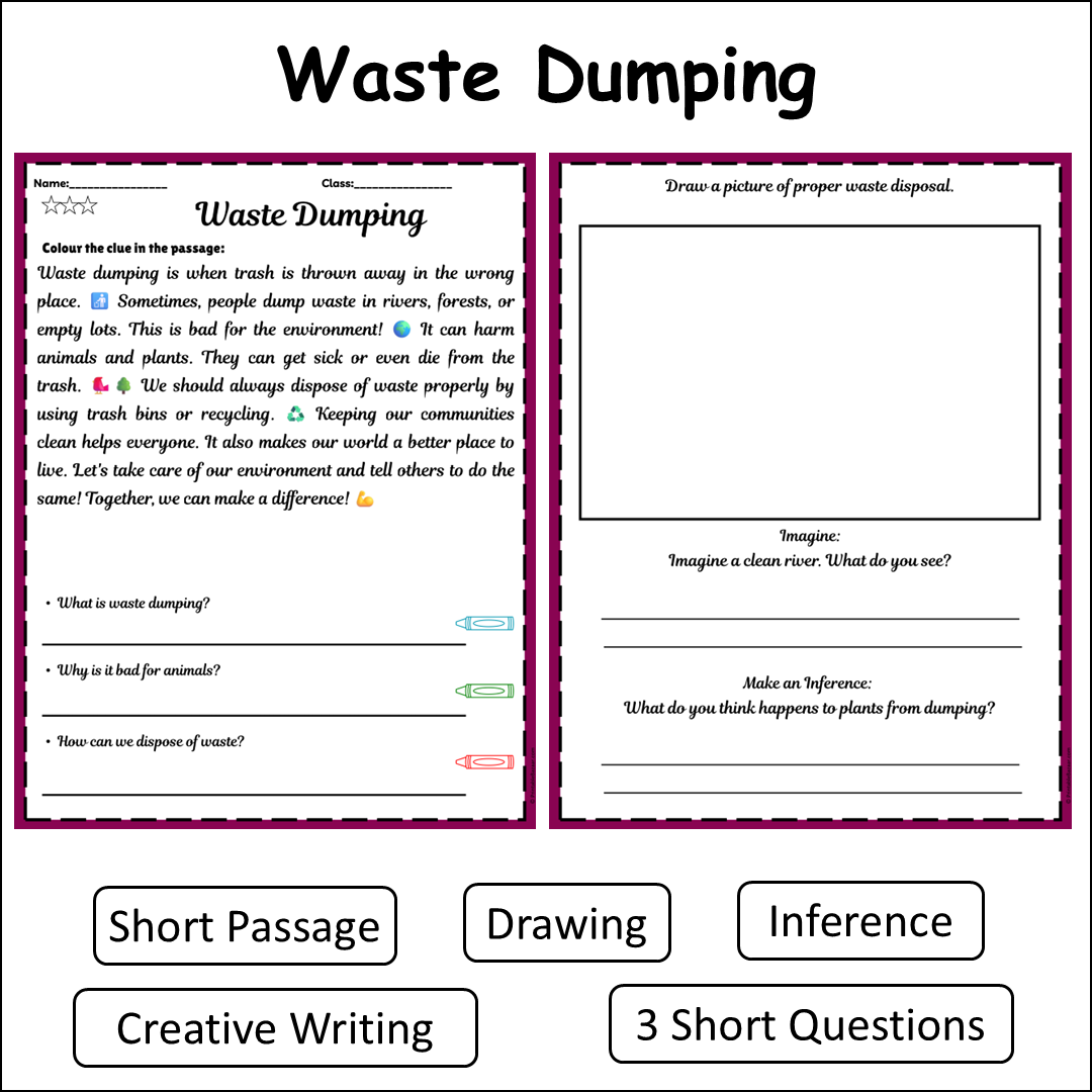 Waste Dumping | Short Reading Comprehension Creative Worksheet