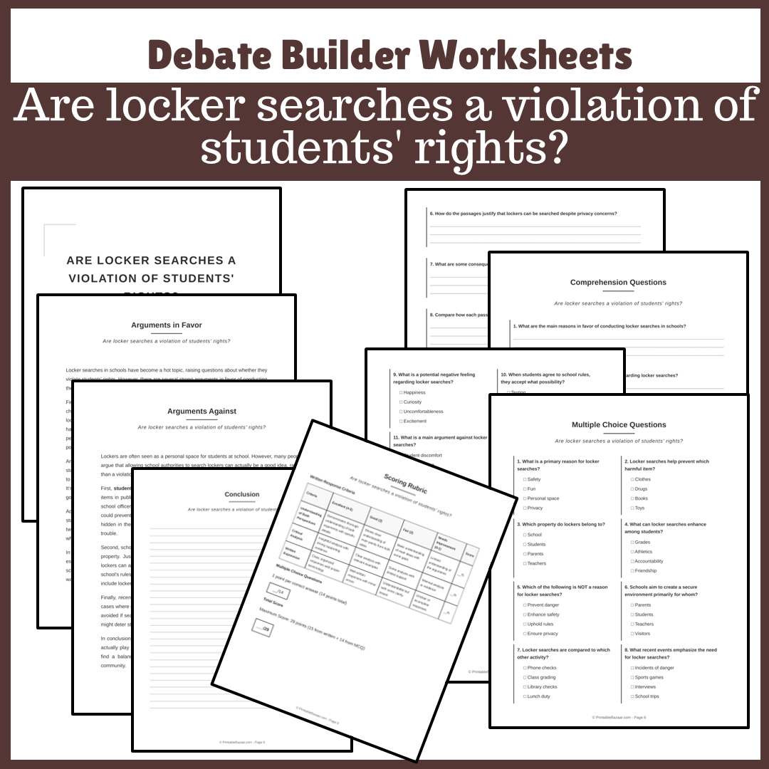 Are locker searches a violation of students' rights? | Favour and Against Worksheet Printable Activity