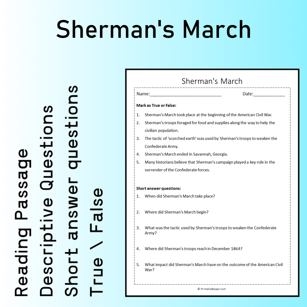 Sherman's March | Reading Comprehension Passage Printable Worksheet