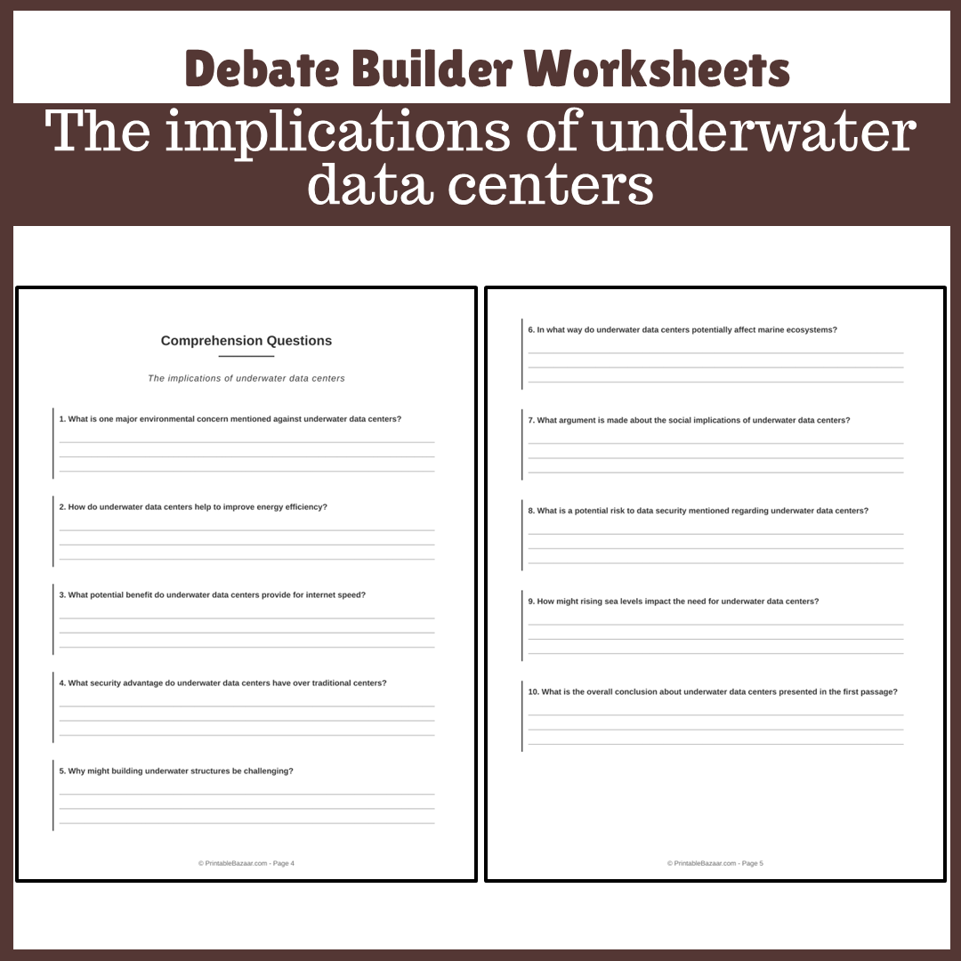 The implications of underwater data centers | Favour and Against Worksheet Printable Activity