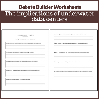 The implications of underwater data centers | Favour and Against Worksheet Printable Activity