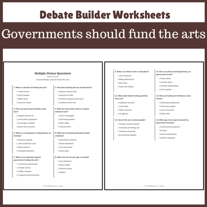 Governments should fund the arts | Favour and Against Worksheet Printable Activity