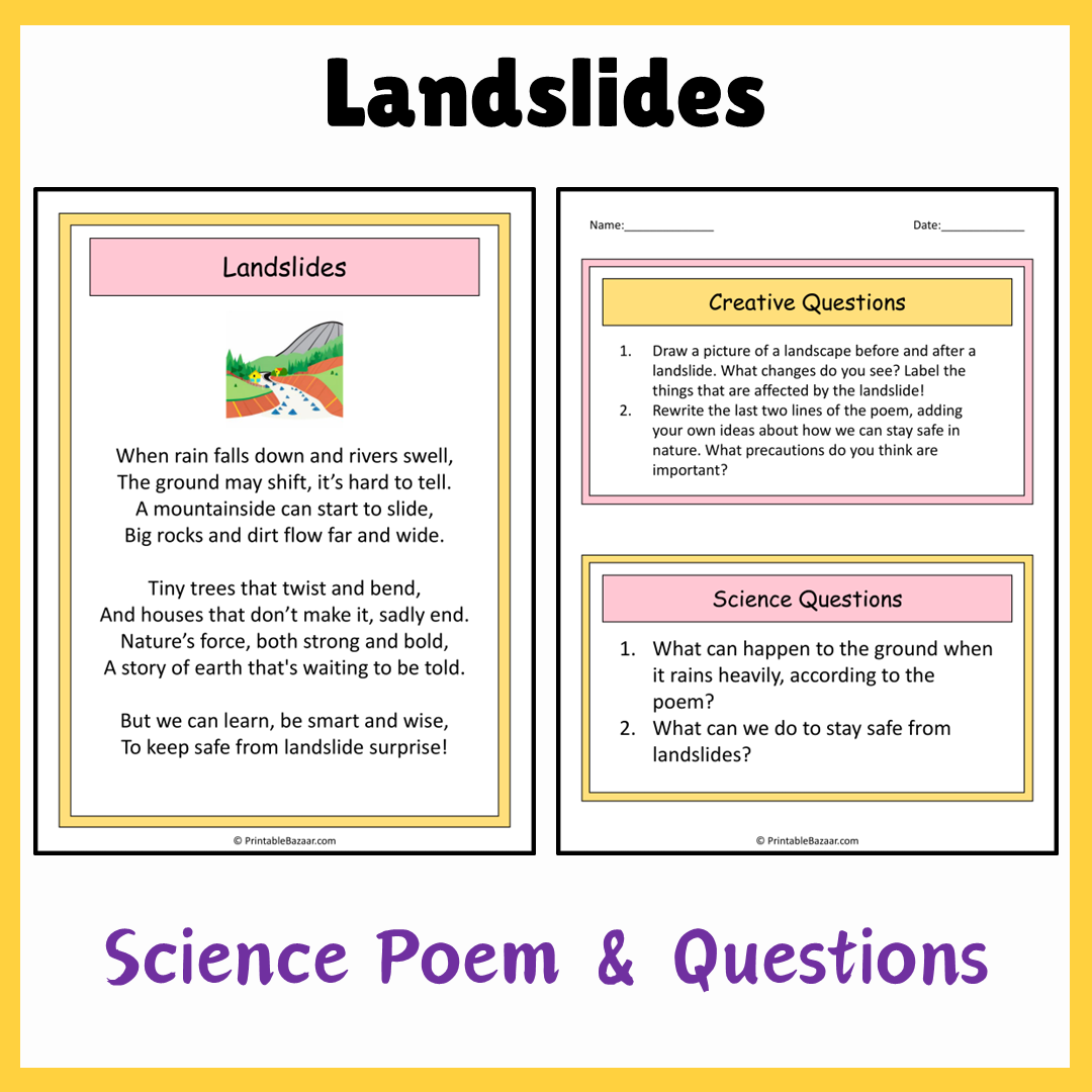 Landslides | Science Poem Reading Comprehension Activity