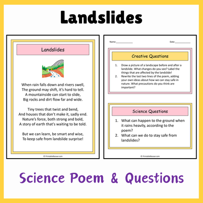 Landslides | Science Poem Reading Comprehension Activity