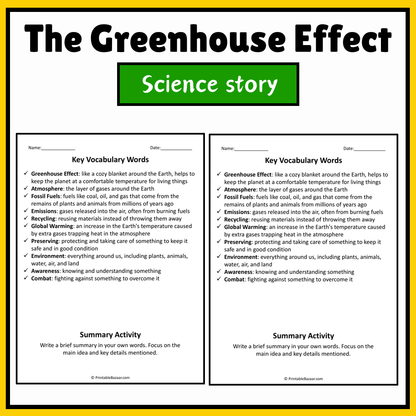 The Greenhouse Effect | Science Story Reading Comprehension Activity