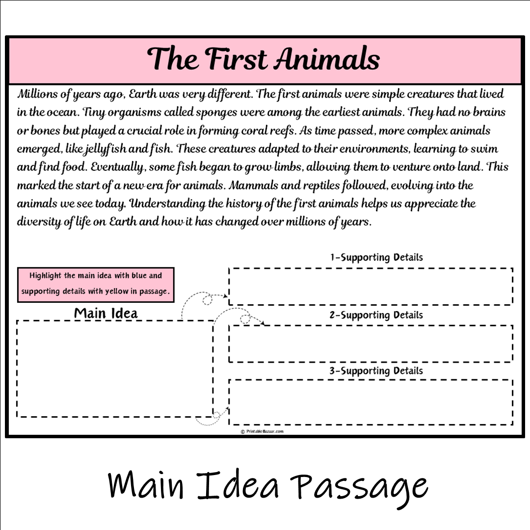 The First Animals | Main Idea and Supporting Details Reading Passage and Questions