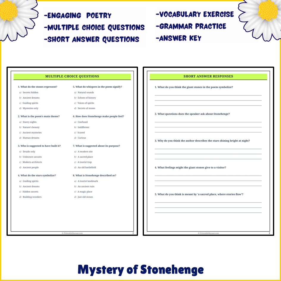 Mystery of Stonehenge | Poem Grammar Worksheet Printable Activity