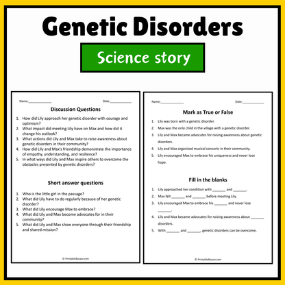Genetic Disorders | Science Story Reading Comprehension Activity