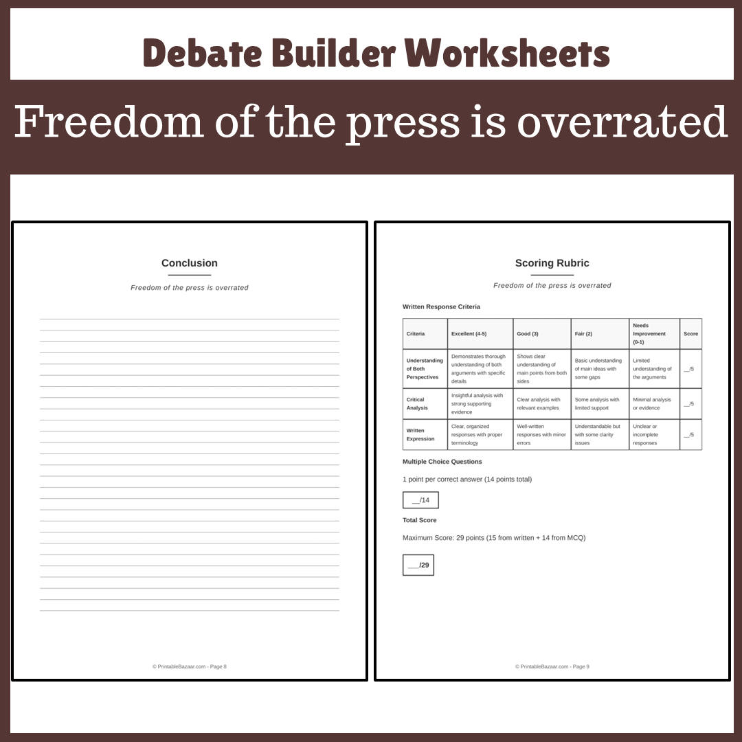 Freedom of the press is overrated | Favour and Against Worksheet Printable Activity