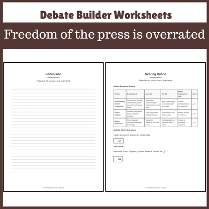 Freedom of the press is overrated | Favour and Against Worksheet Printable Activity