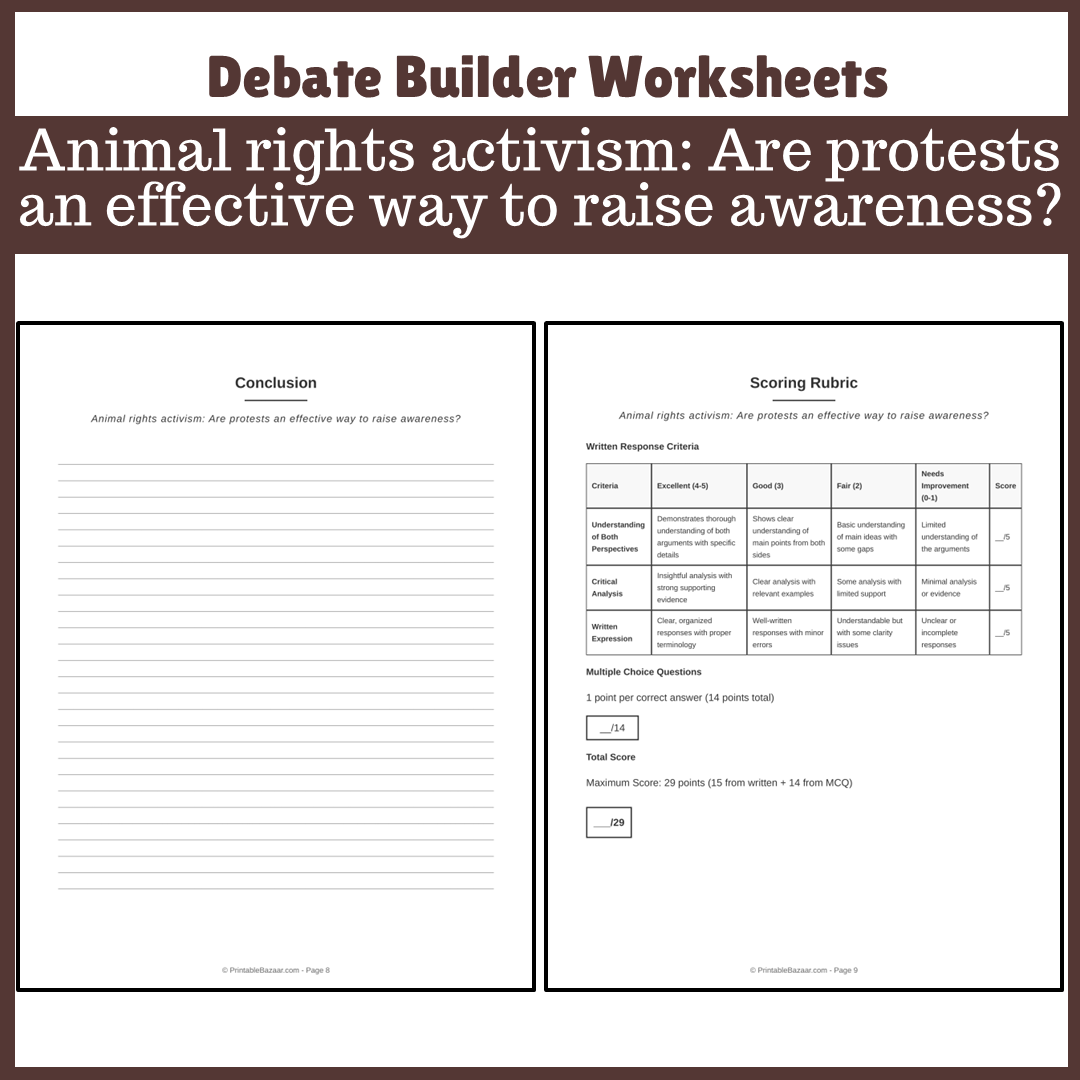 Animal rights activism: Are protests an effective way to raise awareness? | Favour and Against Worksheet Printable Activity