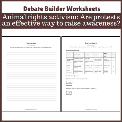 Animal rights activism: Are protests an effective way to raise awareness? | Favour and Against Worksheet Printable Activity